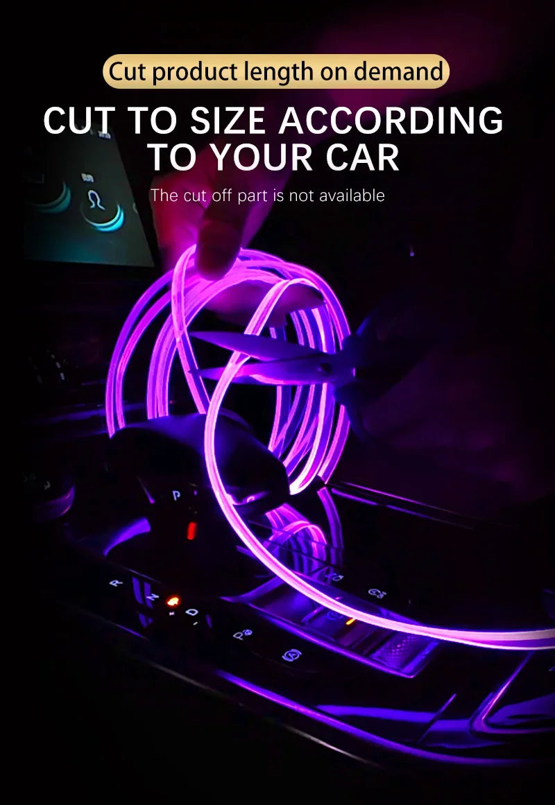 Car RGB Ambient LED Light Strip – USB-Powered Fiber Optic Neon Lights for Interior Atmosphere & Console/Door Deco