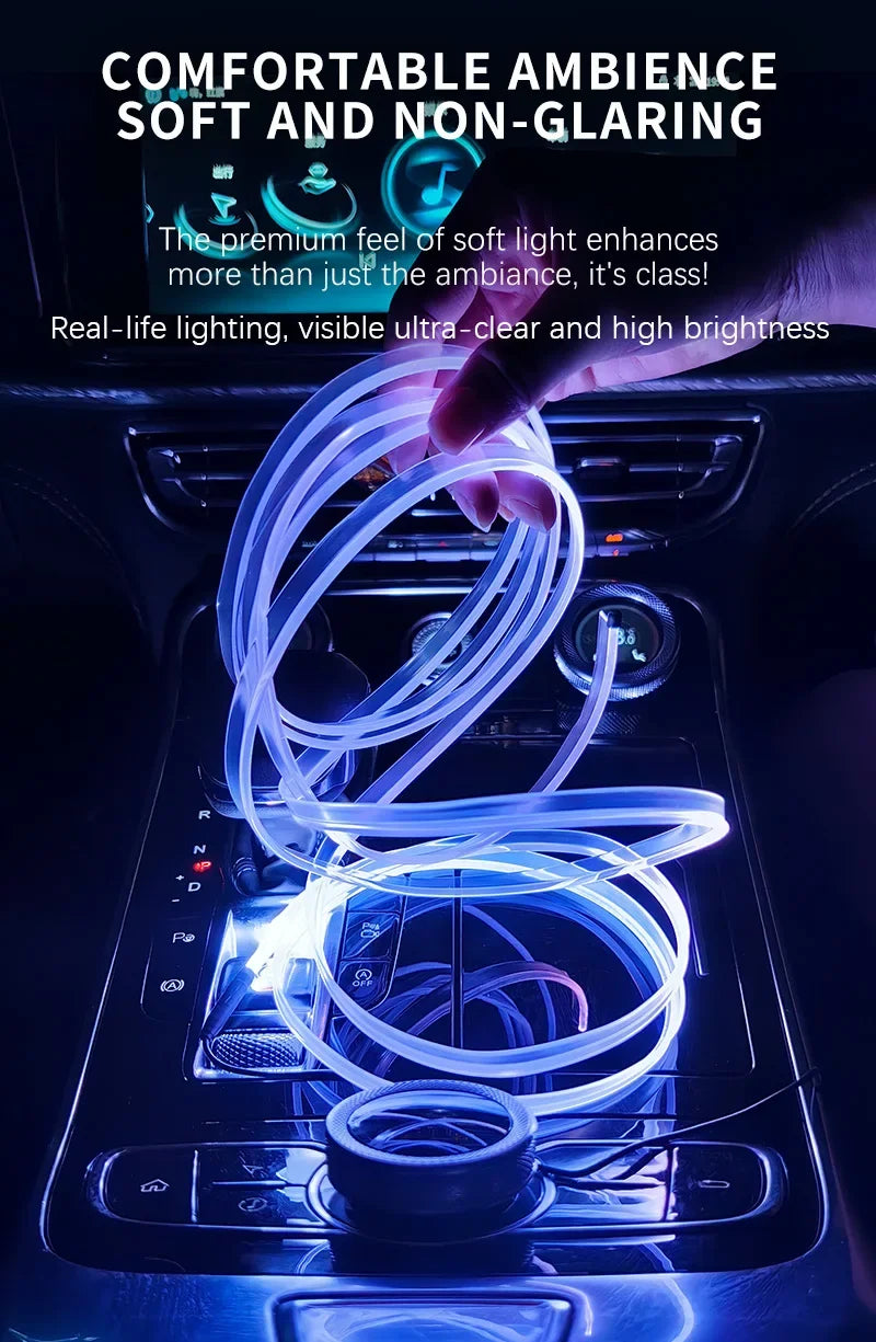 Car RGB Ambient LED Light Strip – USB-Powered Fiber Optic Neon Lights for Interior Atmosphere & Console/Door Deco