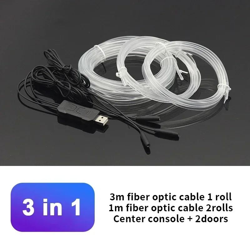 Car RGB Ambient LED Light Strip – USB-Powered Fiber Optic Neon Lights for Interior Atmosphere & Console/Door Deco