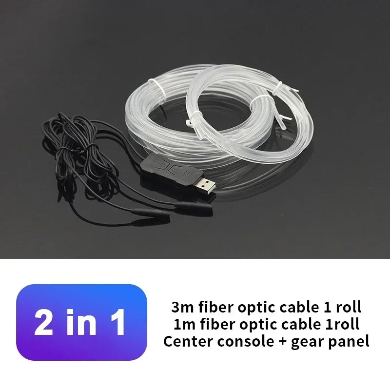 Car RGB Ambient LED Light Strip – USB-Powered Fiber Optic Neon Lights for Interior Atmosphere & Console/Door Deco