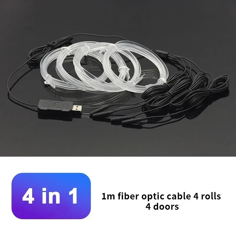 Car RGB Ambient LED Light Strip – USB-Powered Fiber Optic Neon Lights for Interior Atmosphere & Console/Door Deco
