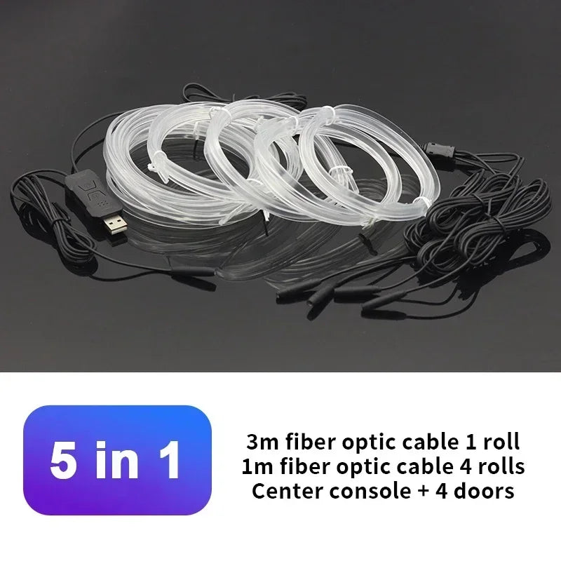 Car RGB Ambient LED Light Strip – USB-Powered Fiber Optic Neon Lights for Interior Atmosphere & Console/Door Deco